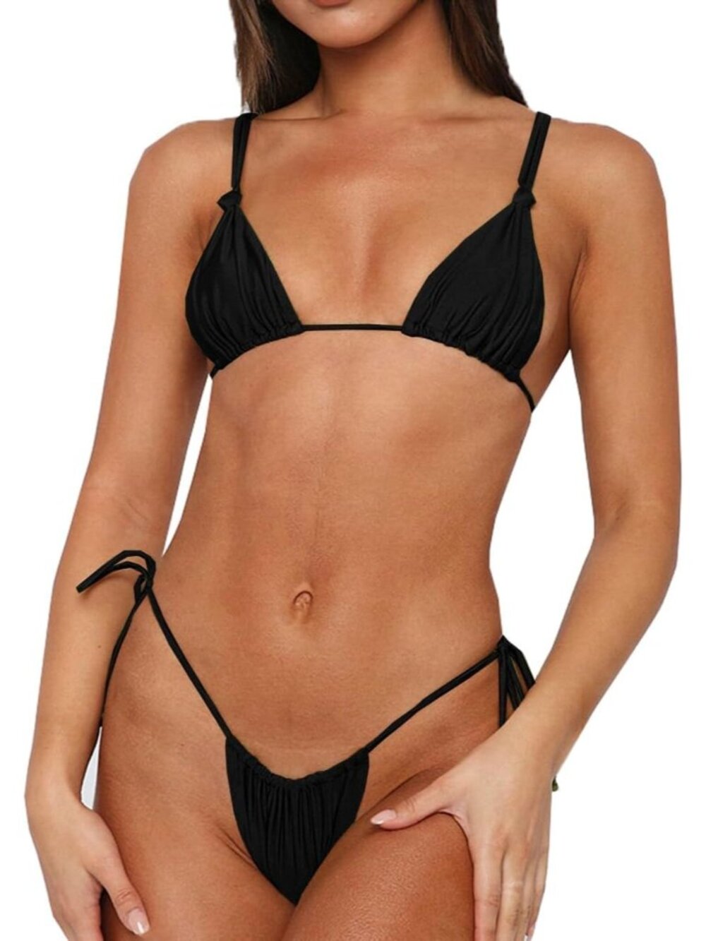 Women's Black Adjustable Shoulder Strap Sexy Bikini Set Two Piece Swimsuits